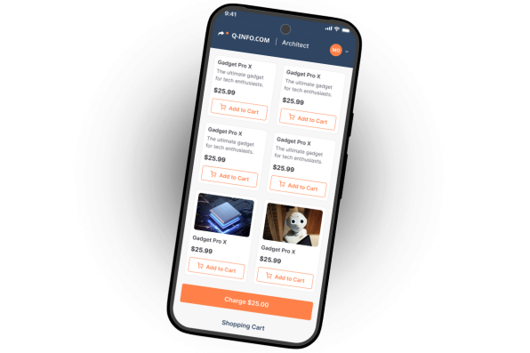 De Q-info.com app die een betaling van 25 euro klaarzet om af te rekenen